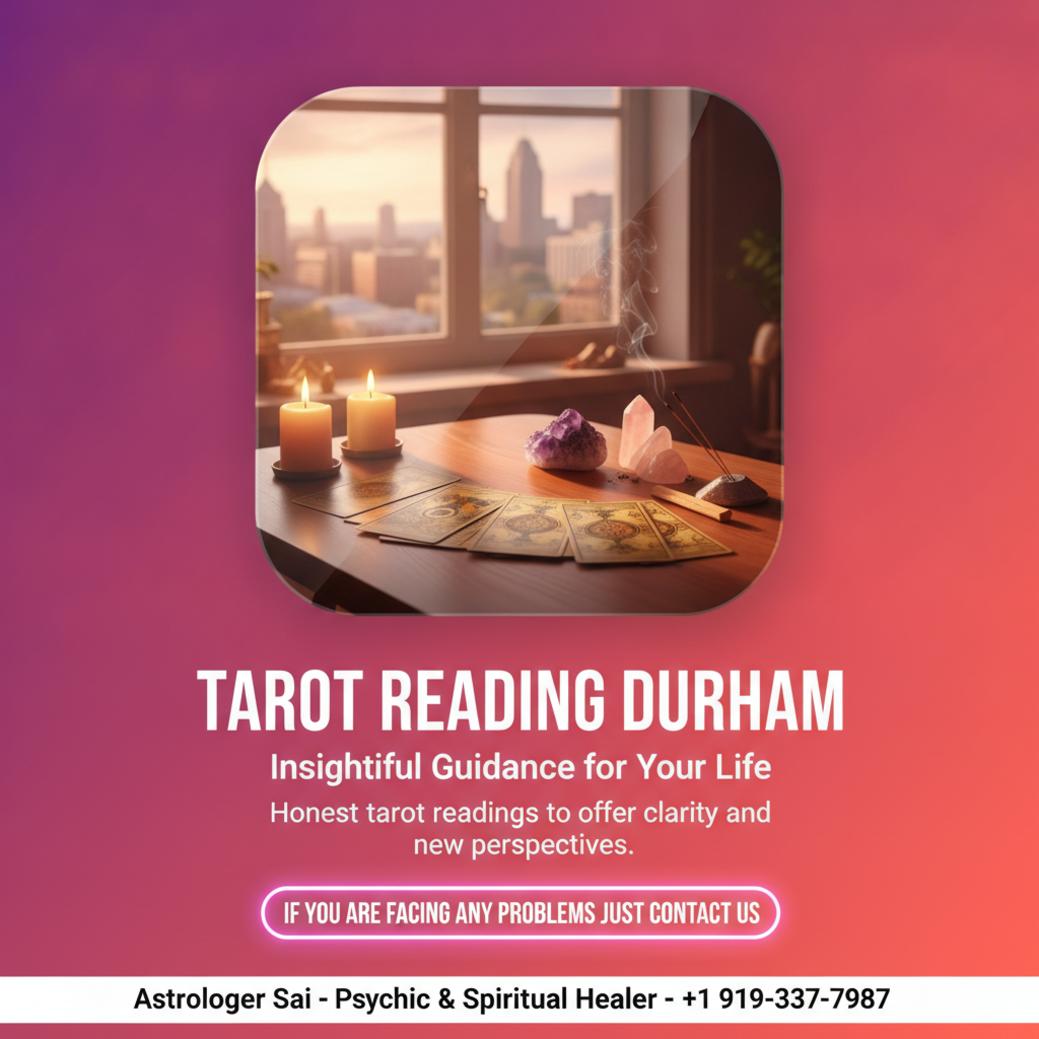 Tarot reading setup with cards and crystals in Durham, NC