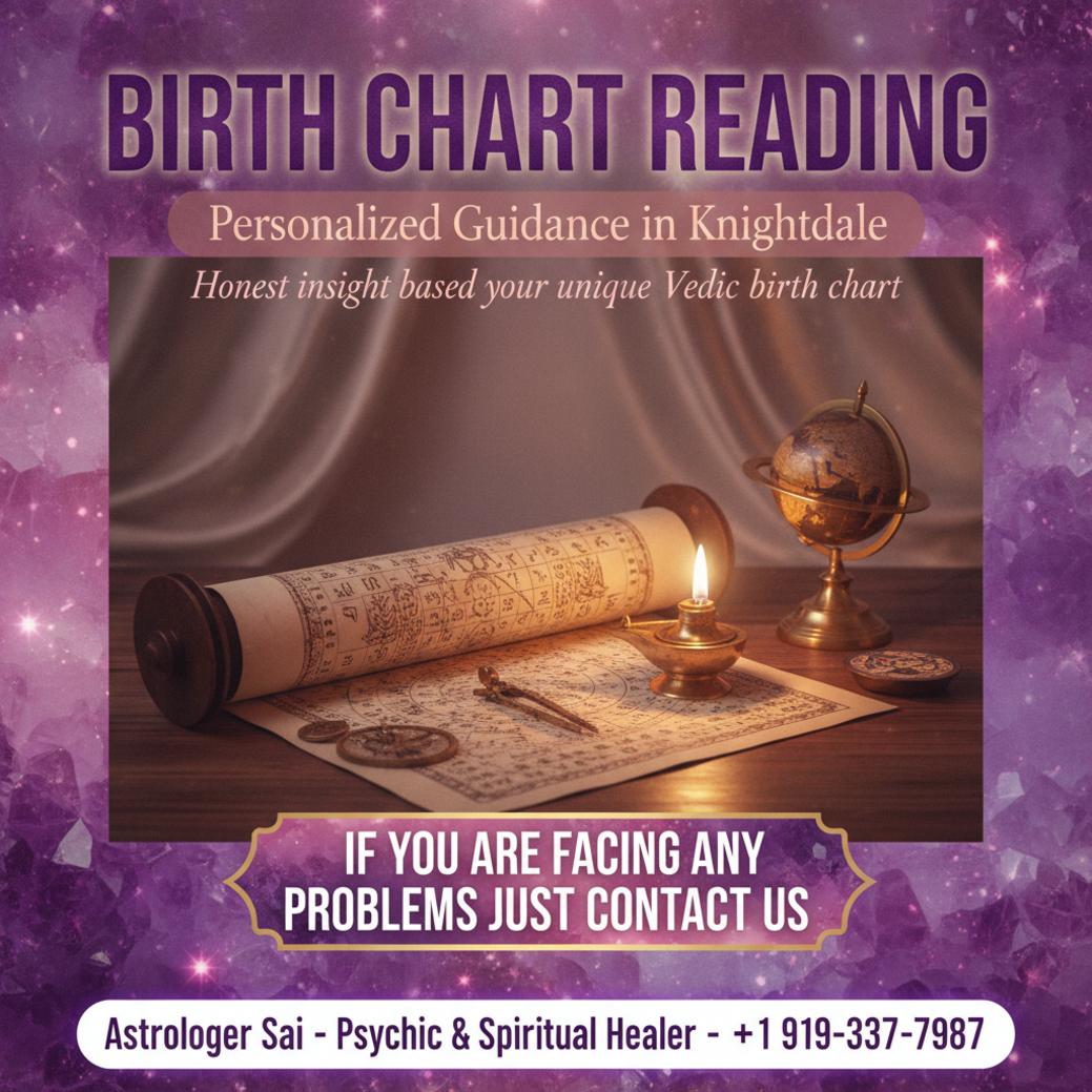 Vedic birth chart reading tools on wooden table in Knightdale, NC