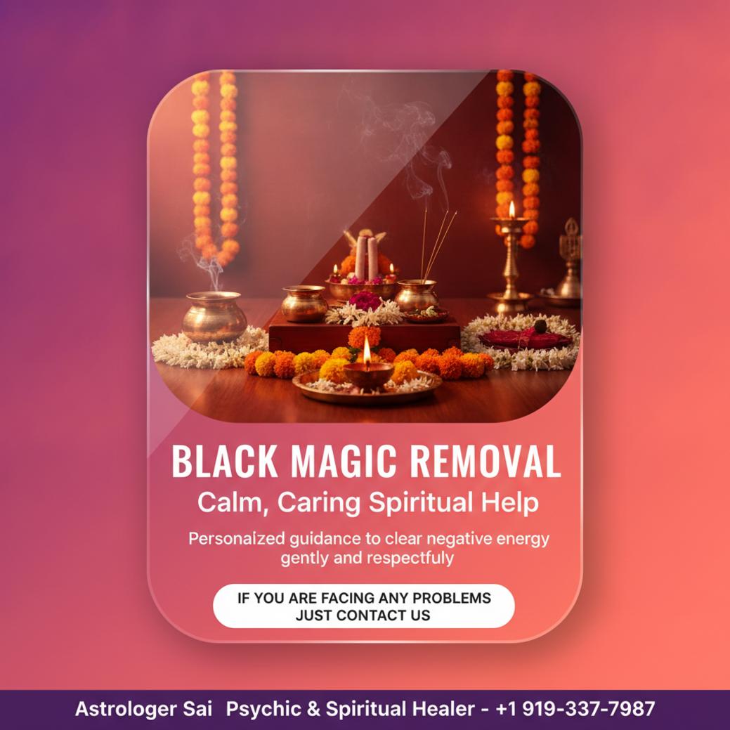 Calm indoor Vedic ritual setting for black magic removal in Charlotte