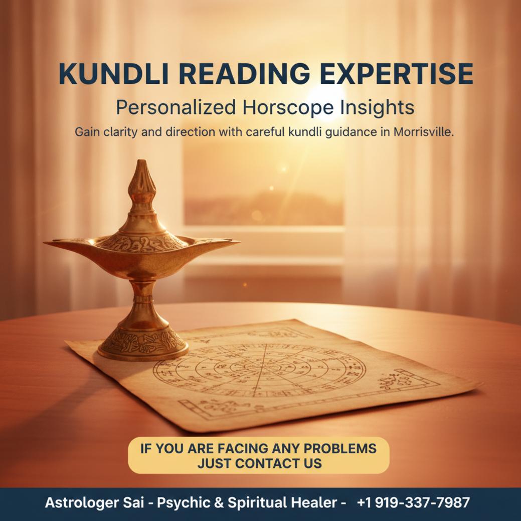 How Kundli Reading in Morrisville Guides Your Life Choices Kundli reading chart with astrology lamp in Morrisville calm setting