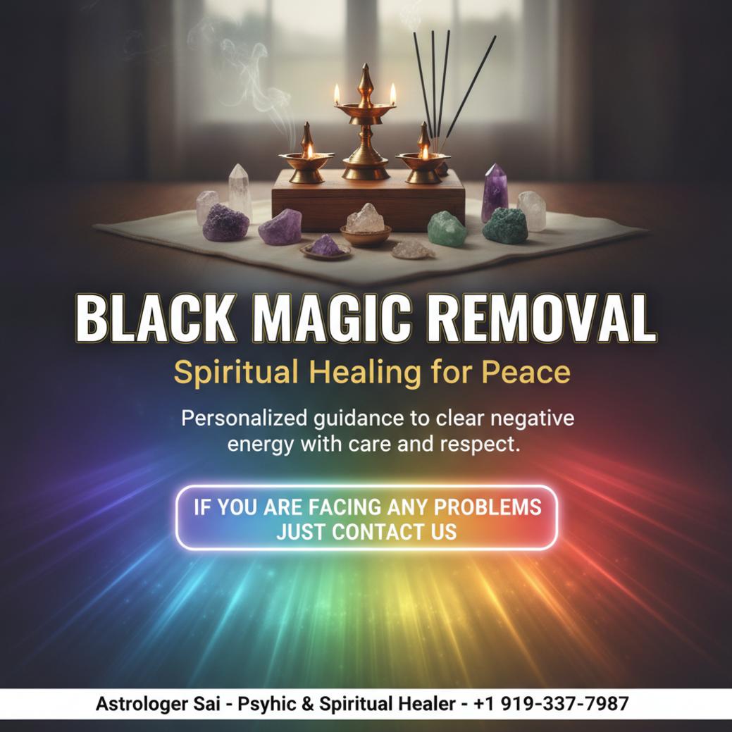 black magic removal altar with lamps and crystals in Research Triangle Park room