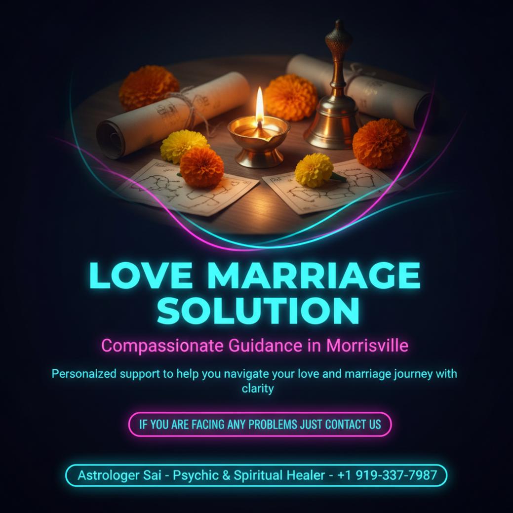 Traditional love marriage solution setup with astrology charts in Morrisville